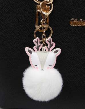 Reindeer Pom Pom Keychain Christmas